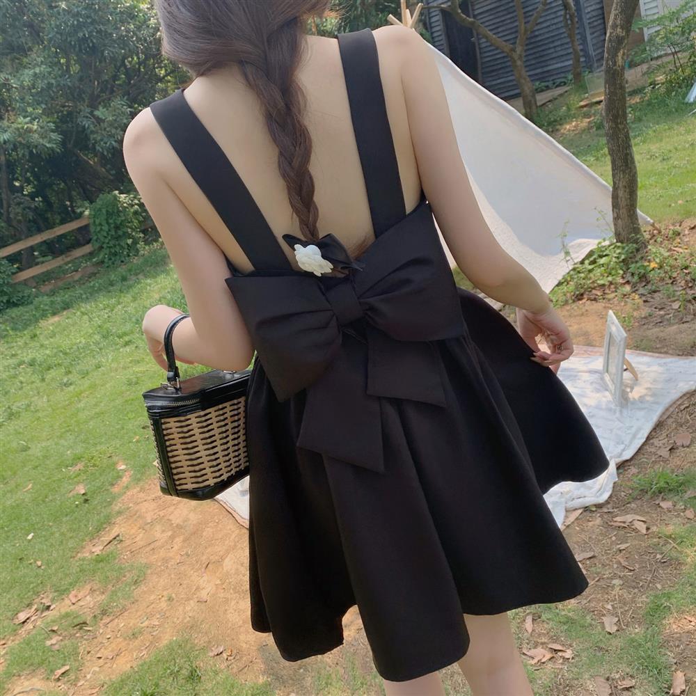 Women's Black Bow Strap Dress